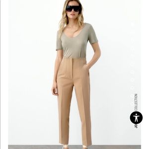Zara High-Waisted Pants - Taupe Brown - Size S